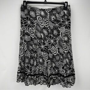 Black White Paisley Pleated Midi A-line Skirt